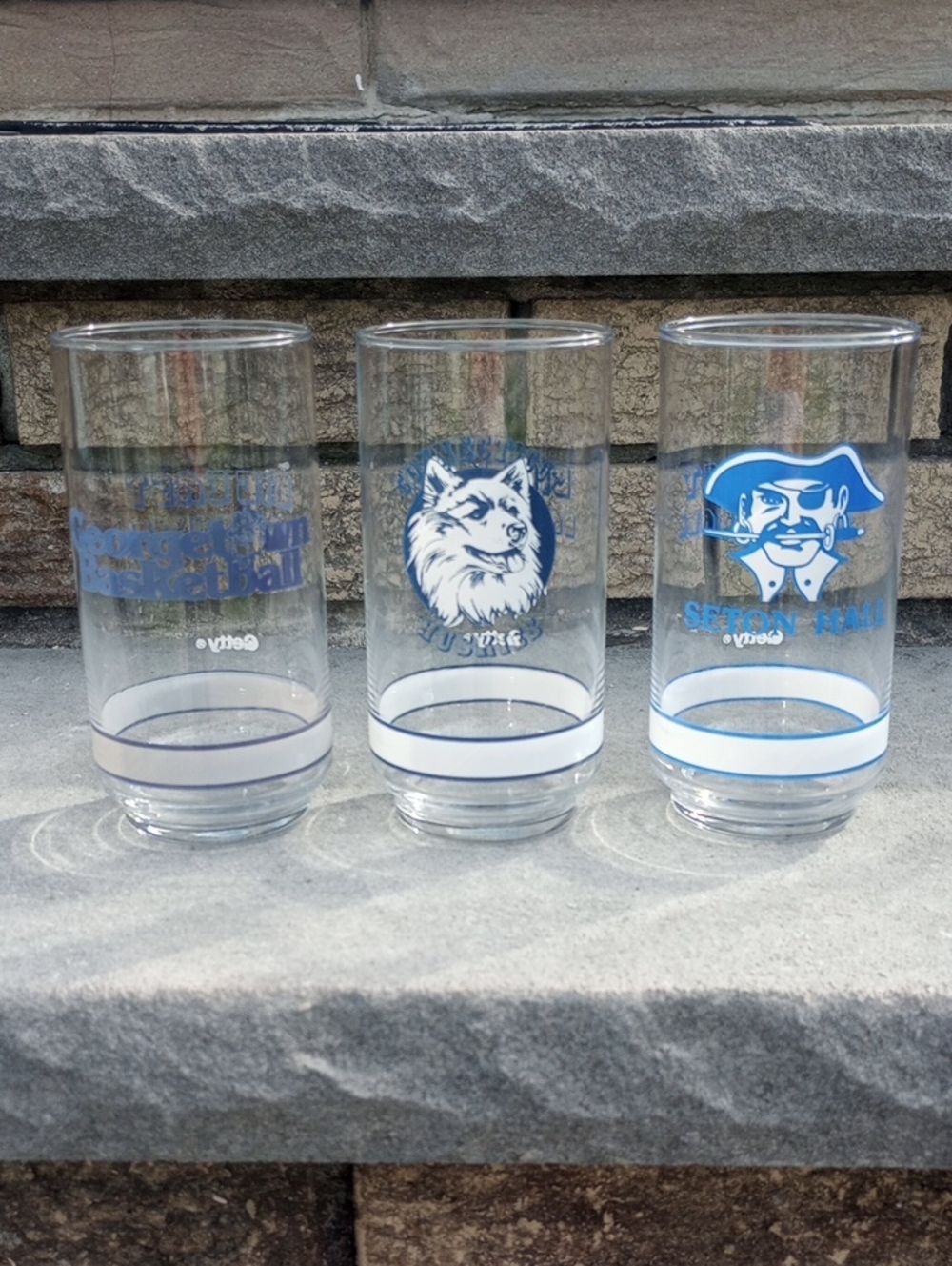 Big East Basketball Vintage Collectible Glasses. Georgetown, UConn, Seton Hall